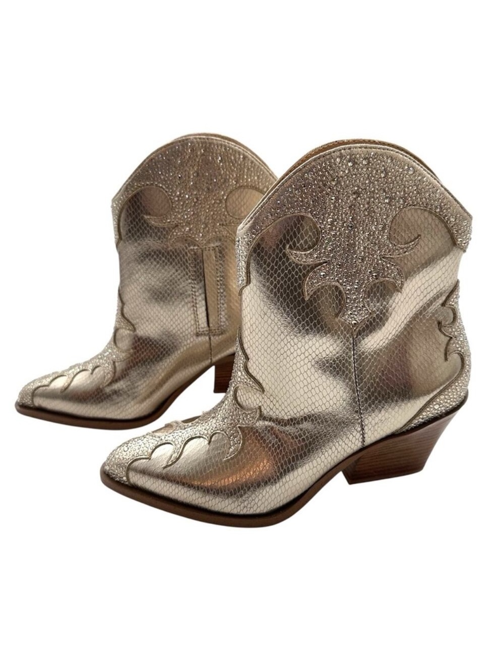 Jessica Simpson Champagne Zolly Snake Print Rhinestone Western Boots Size 7